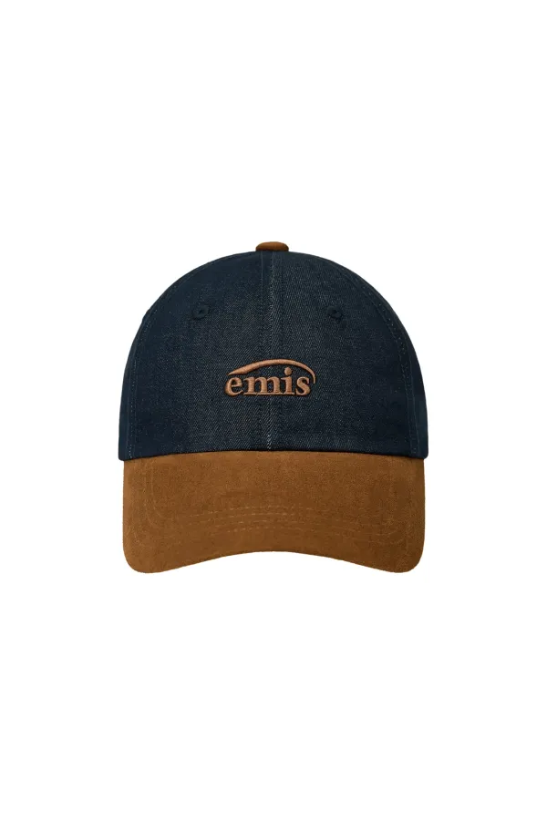 SMALL LOGO SUEDE BRIM BALL CAP-BLUE DENIM