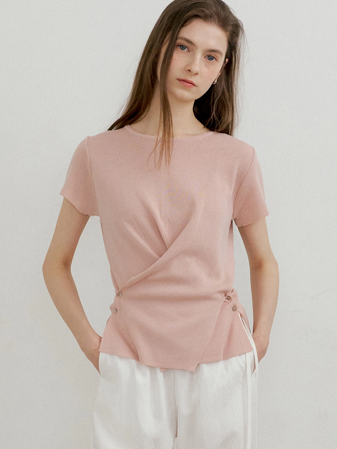 아워코모스 comos 1474 cross button wrap knit (pink) 상품 이미지 2
