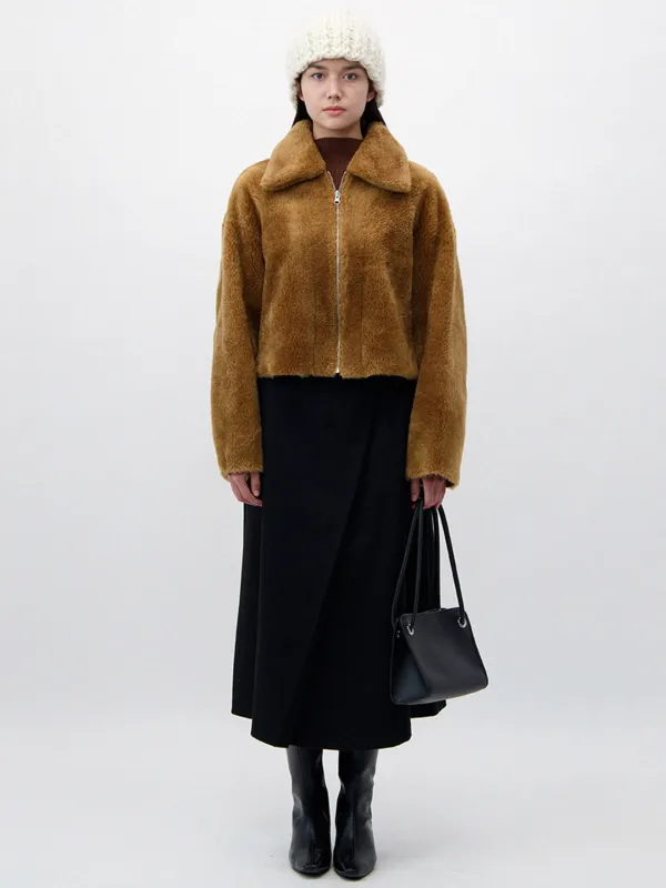 [파이널세일] shearing reversible zip crop jacket (brown)