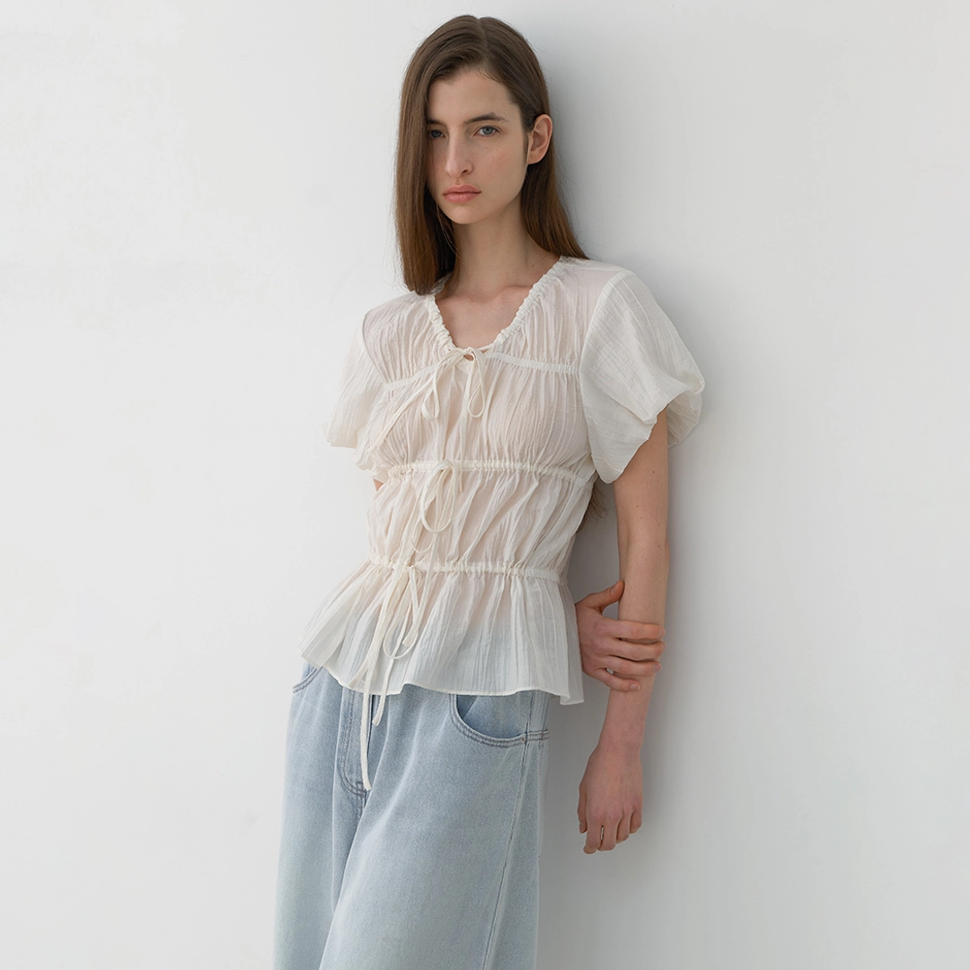 아뜰리에 나인 (BL-4318)SHIRRING 3-RIBBON PUFF BLOUSE 상품 이미지 2