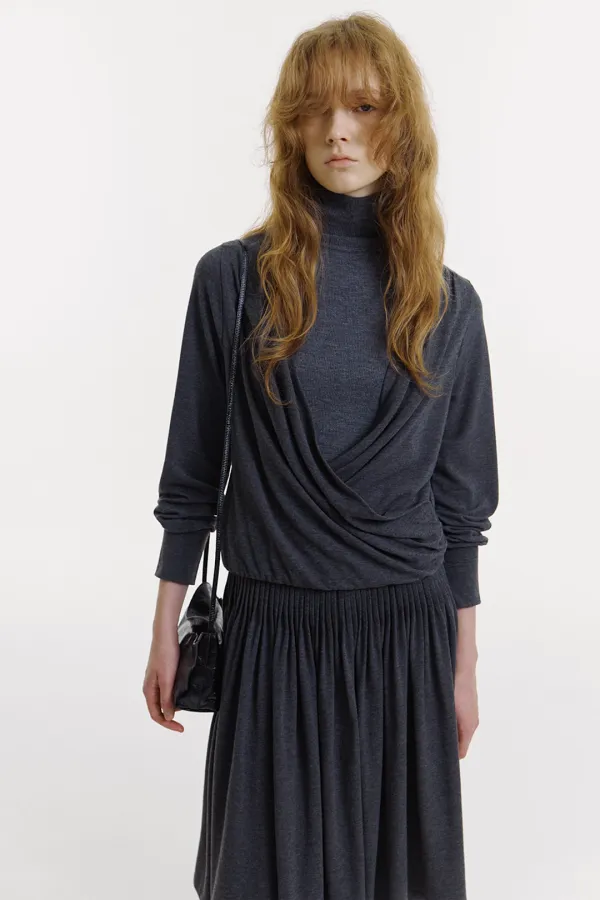 Draped Jersey Top in Charcoal