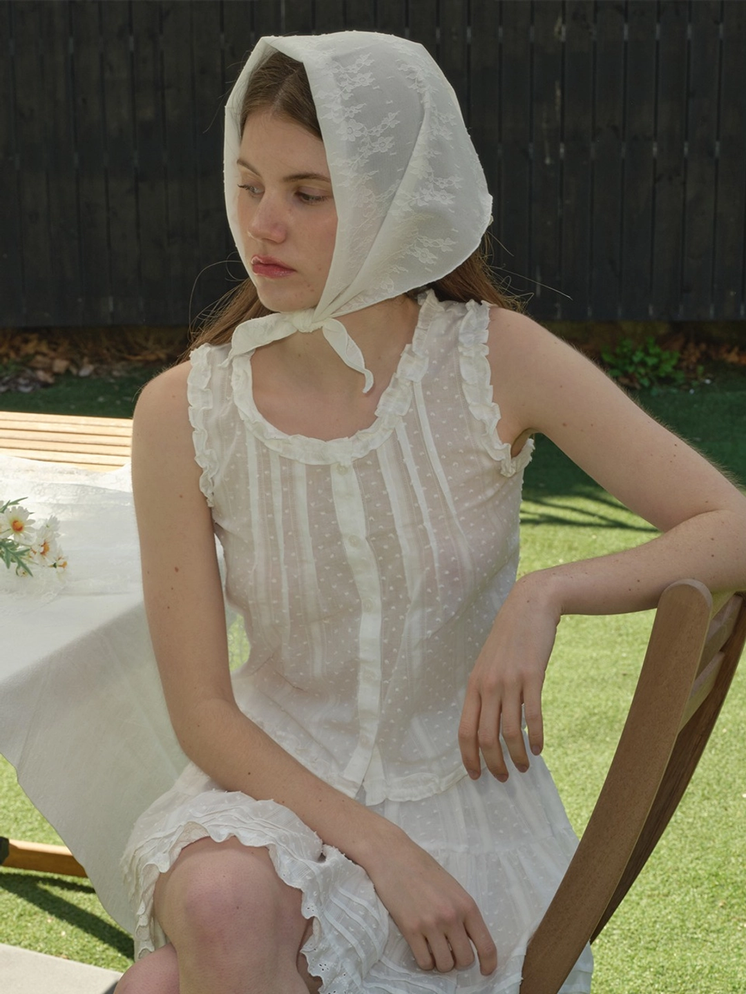 마가린핑거스 LACE LABEL BONNET (WHITE) 상품 이미지 2