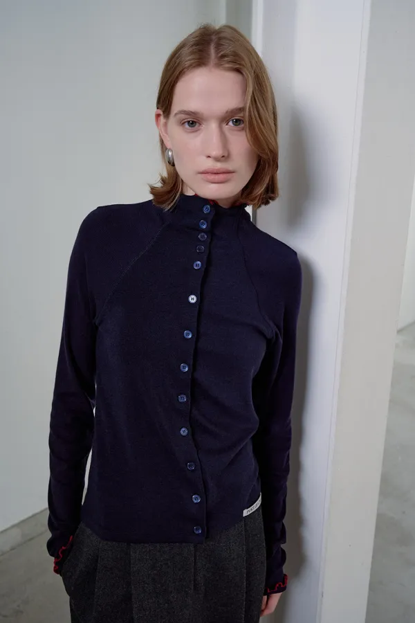 finca turtle-neck jersey cardigan_navy