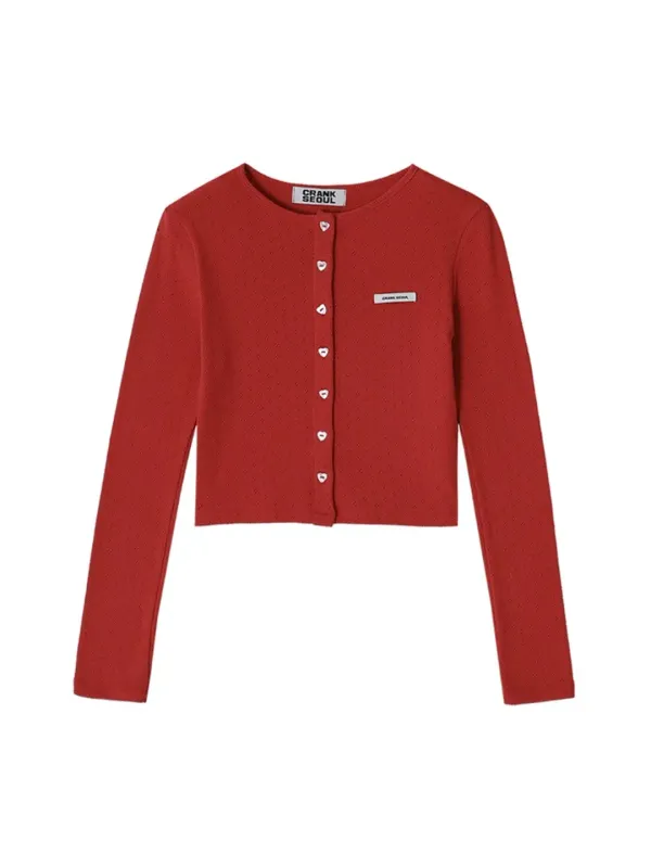 [Release 06/02] HEART BUTTON EYELET CARDIGAN_RED