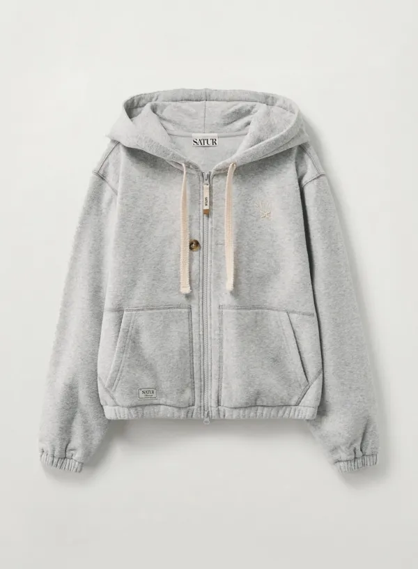 (W) Teo Brushed Fleece Hood Zip-up - Melange Gray
