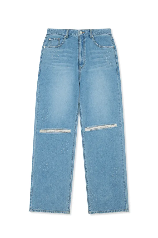 DISTRESSED DENIM PANTS FOR MEN IN BLUE