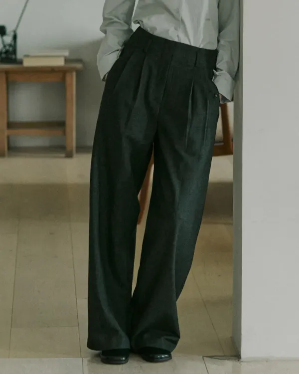 Sensuous martin double pintuck slacks - charcoal