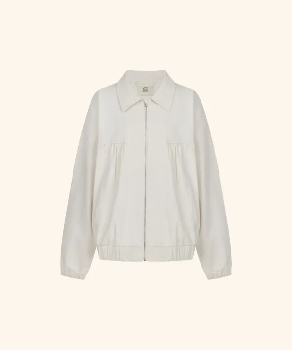 Dope Shirred Cotton Bomber Jacket (Peach Beige)