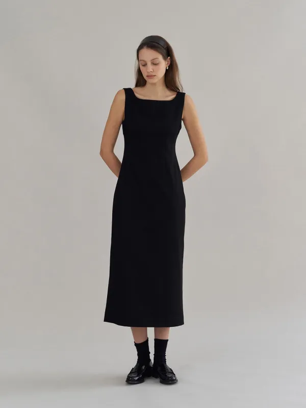 Boat Neck Wool Dress_Black