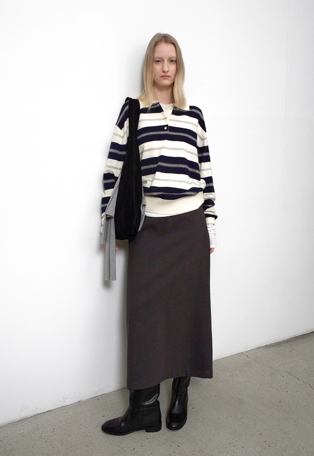 아뜰리에 나인 (T-7150)LOOSE FIT STRIPED POLO KNIT 상품 이미지 3