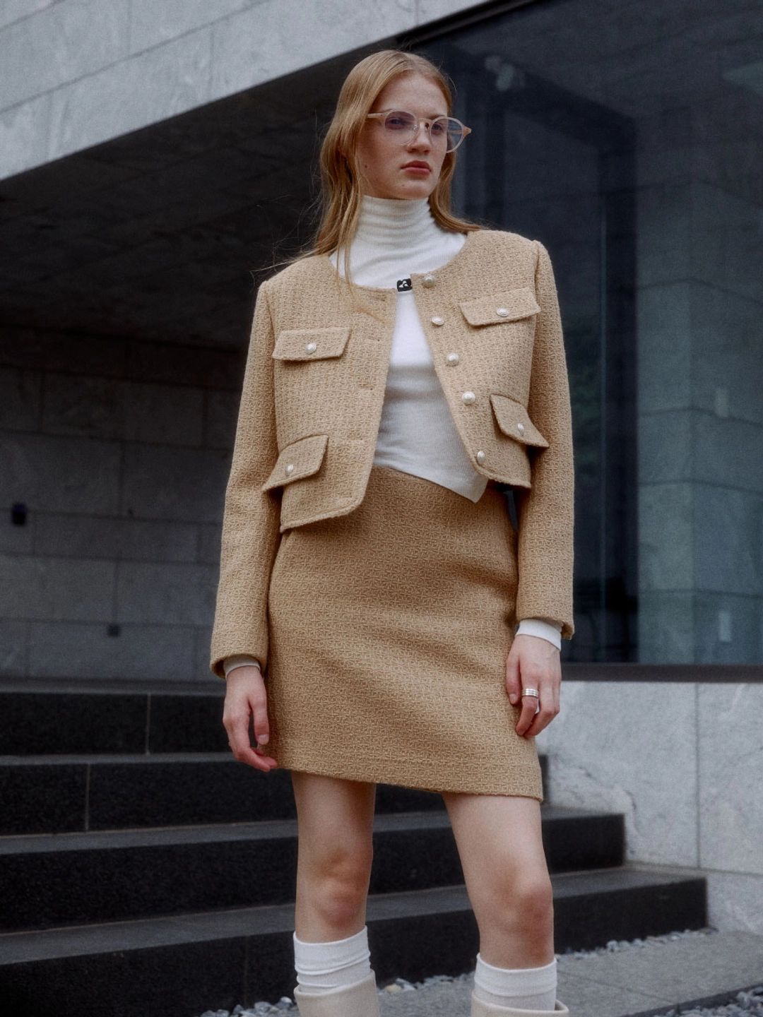 뮤제 [REFURB] DUVET Wool Tweed Mini Skirt_Sand Beige 상품 이미지 1
