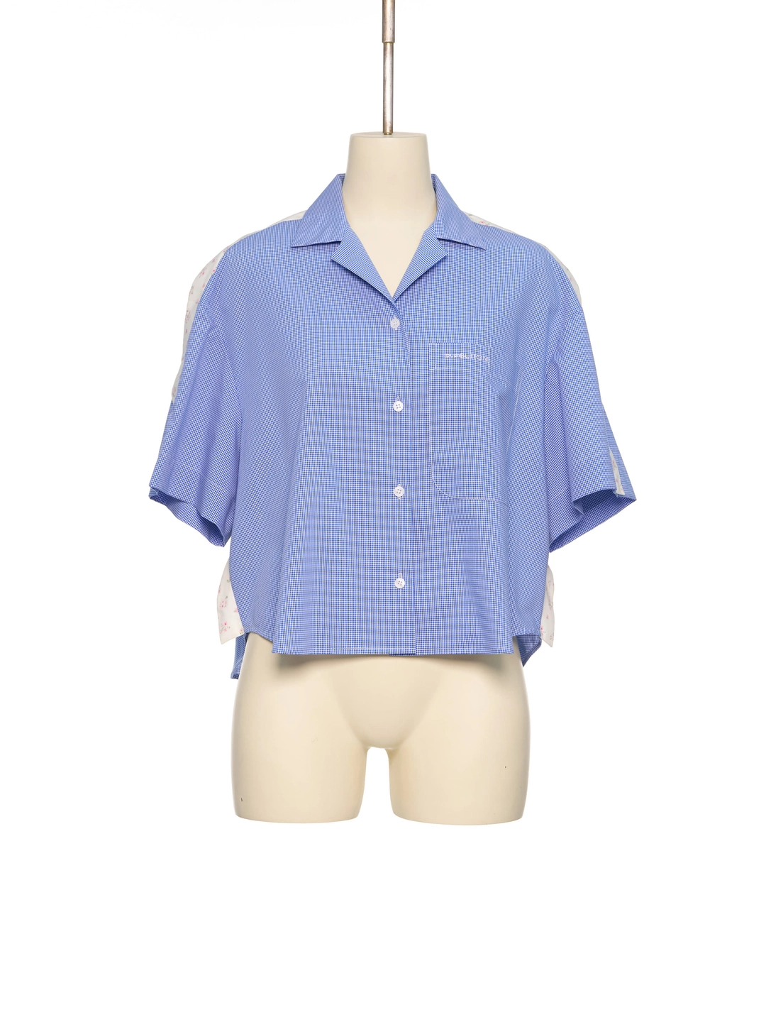 푸쉬버튼 SS26 BLUE CHECK SCARF SEAM SHORT SLEEVE SHIRT 상품 이미지 1