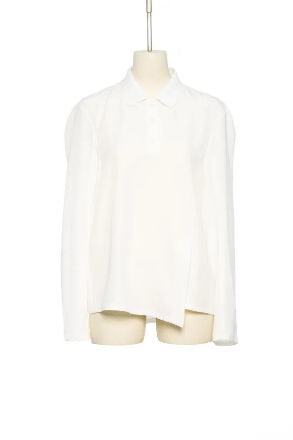 PS26 WHITE ROUND SLEEVE PIQUÉ BLOUSE
