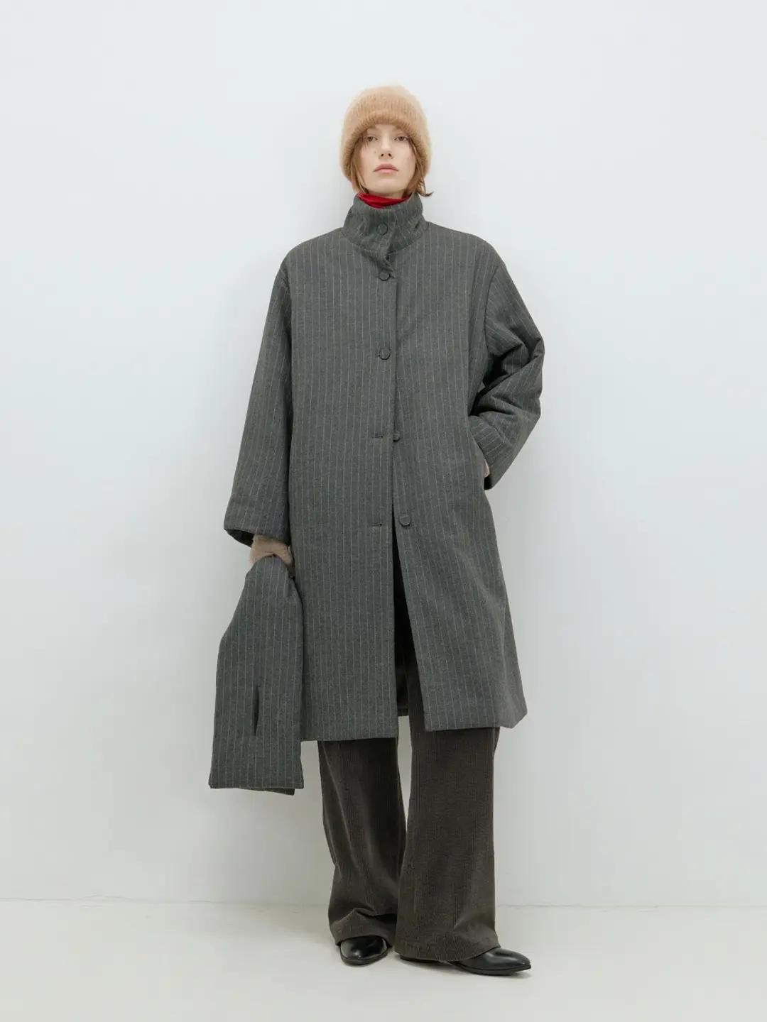 Stripe Padded Coat - Muffler SET