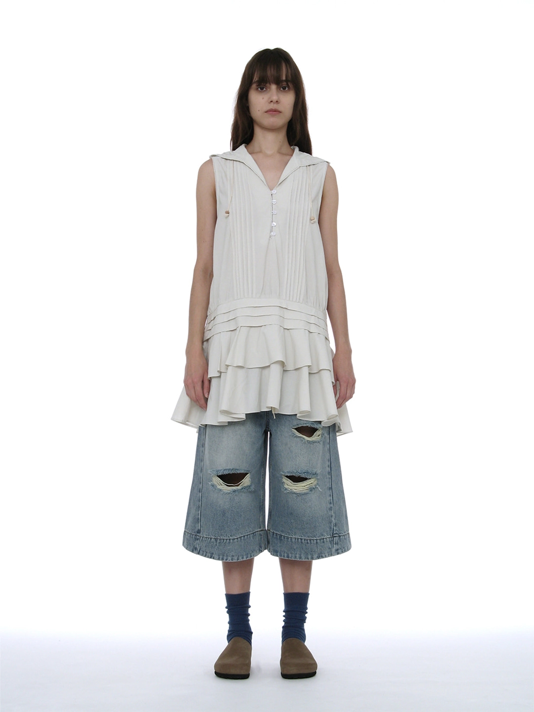 파르티멘토 [WOMEN] HOODED RUFFLE-HEM TUNIC DRESS_ECRU 상품 이미지 2