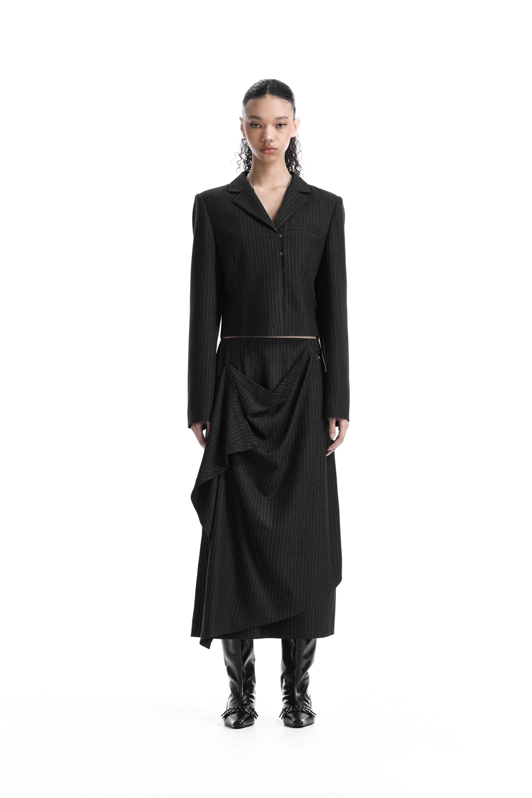 트리밍버드 Hook-Front Cropped Set-Up Jacket [ Black ] 상품 이미지 2