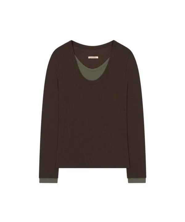 A3634 레이어드 U넥 티셔츠_Brown