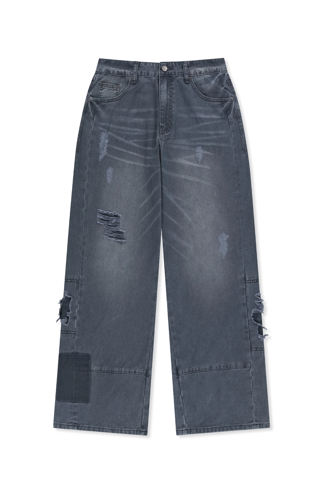 마뗑킴 SHADOW DISTRESSED WIDE DENIM PANTS IN BLUE 상품 이미지 1