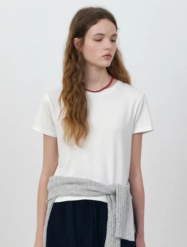 Cotton blend basic half sleeve t-shirt_Ivory