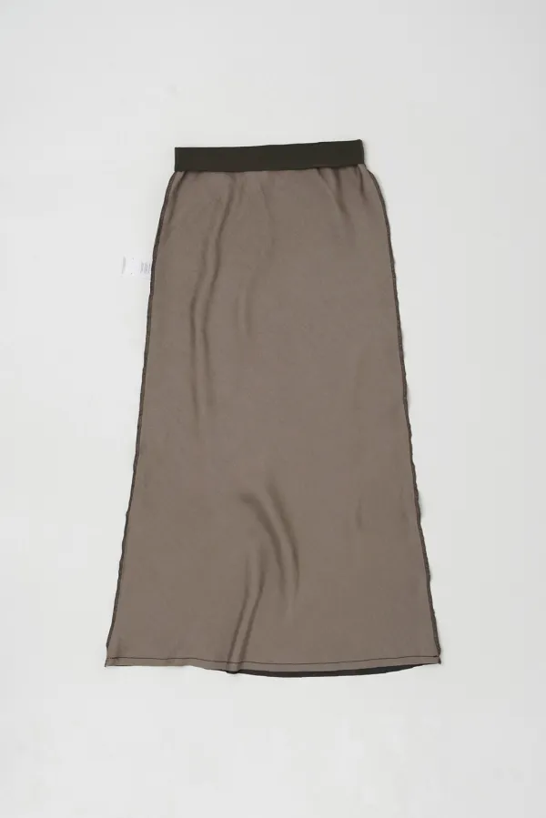 SATIN MAXI SKIRT IN DEEP BROWN