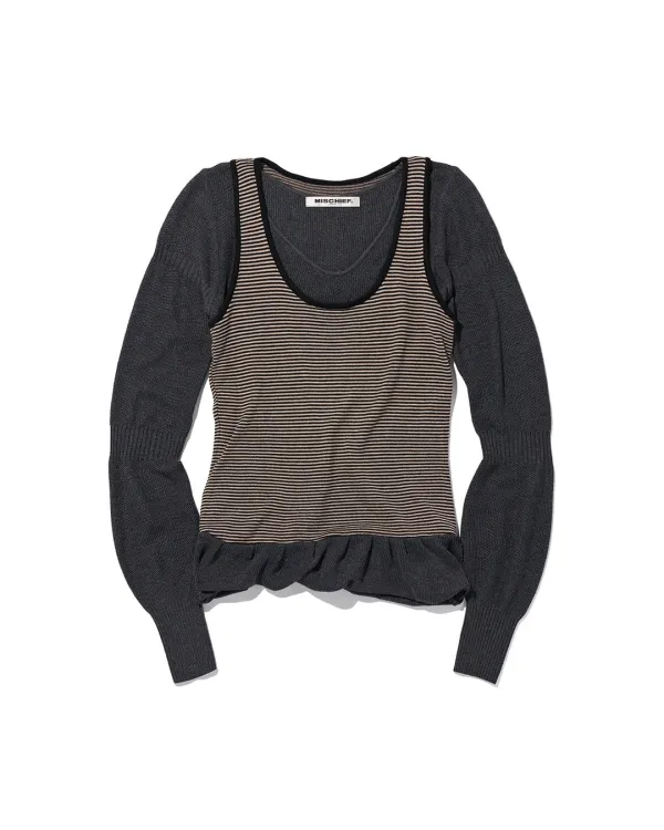 RIPPLE LAYERED KNIT TOP_CHARCOAL/STRIPE