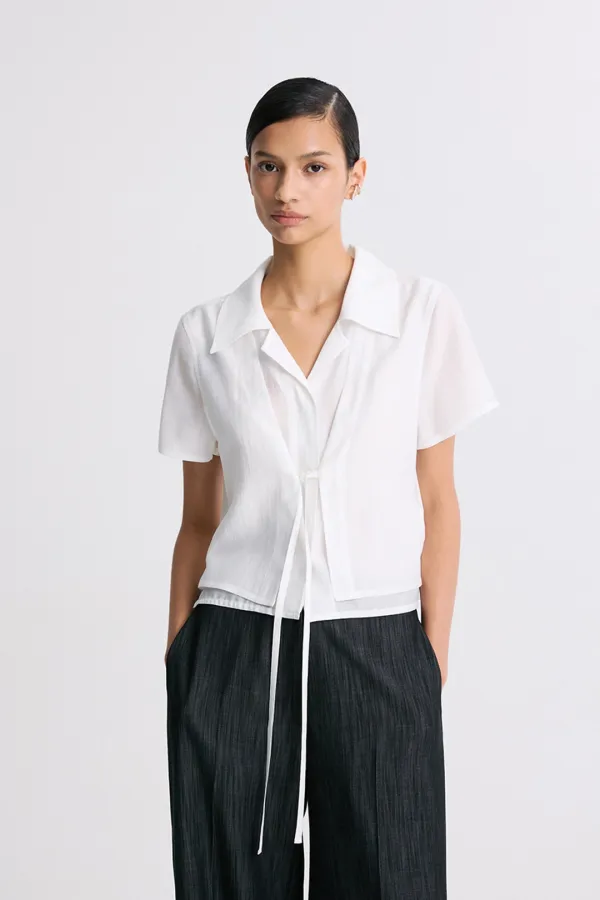 FRONT-TIE SHIRT BLOUSE WHITE