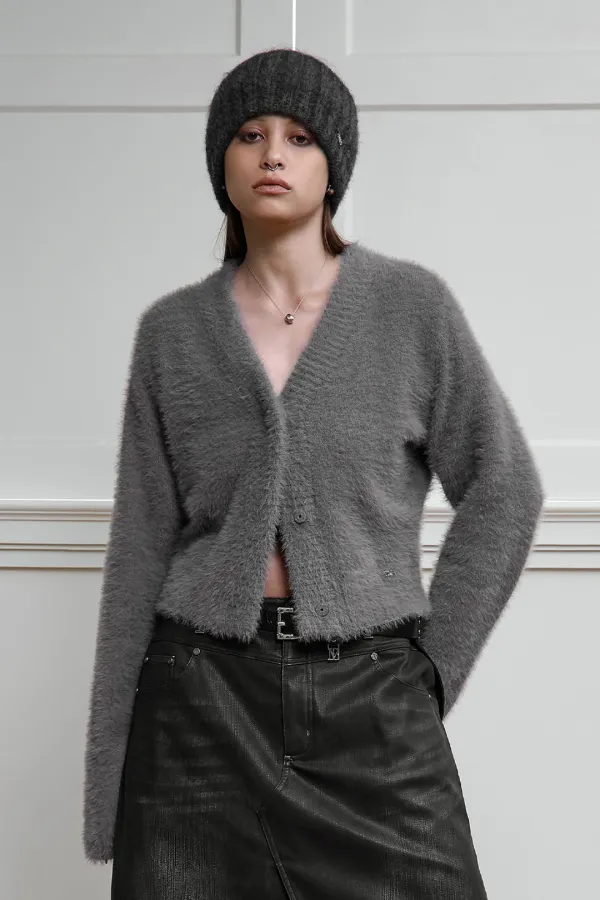 Crop Knit Cardigan [ Gray ]