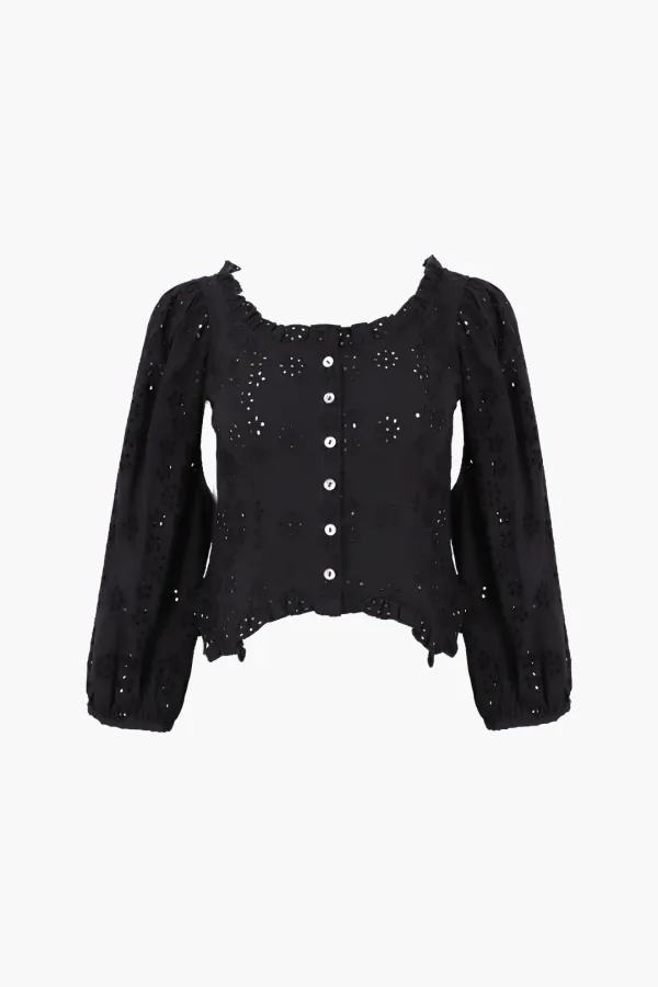 PALISADE TOP IN BLACK EYELET