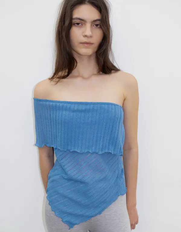 RIBBED OFF-SHOULDER TOP, BLUE