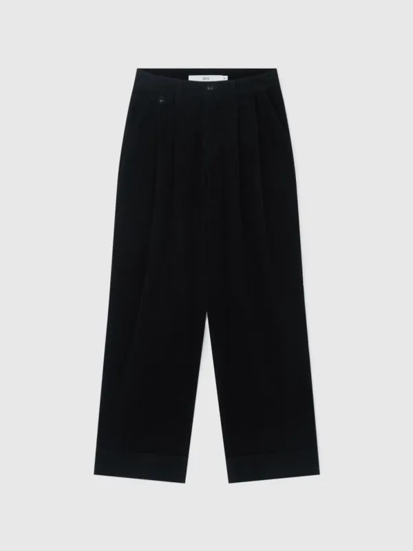 Corduroy Two Tuck Turn Up Pants (Black)