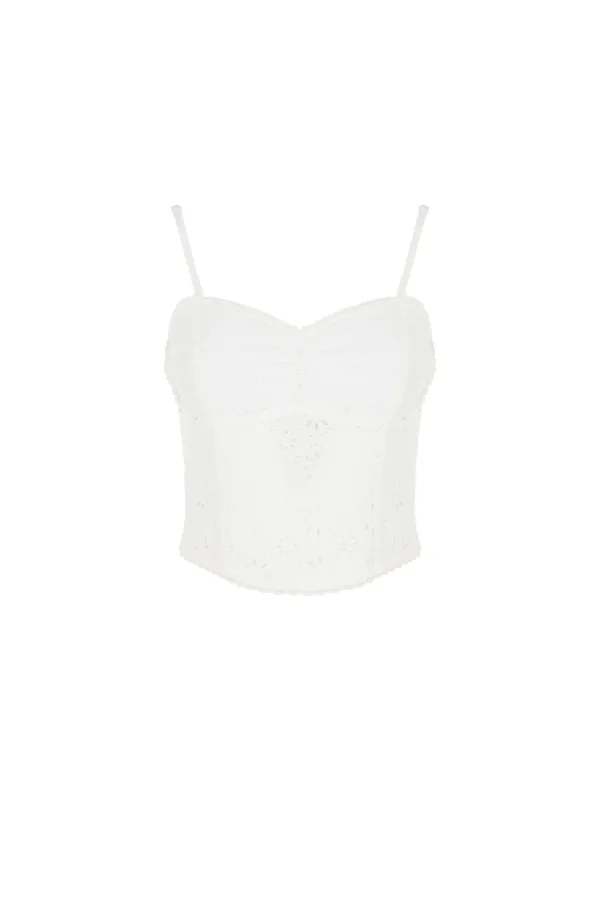 FLOWER LACE COTTON BUISTIER TOP [WHITE]