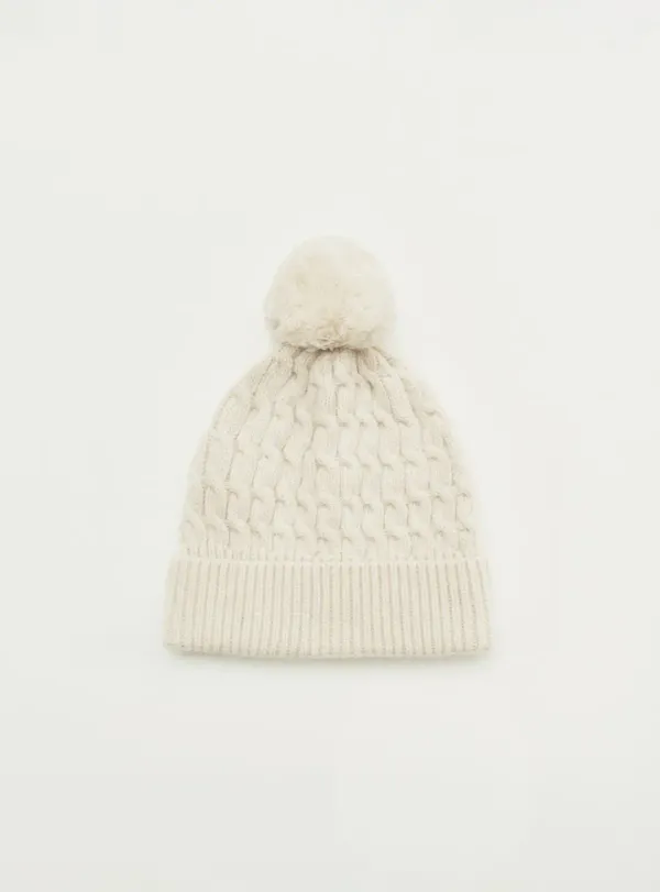 SNOWFLAKE POM KNIT BEANIE - IVORY, CHARCOAL