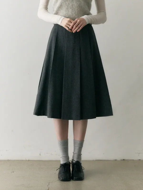 Wool Pleats Midi Skirt Charcoal