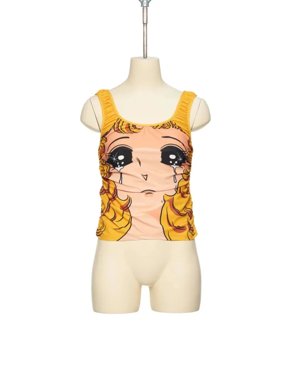 PS26 YELLOW CRYING GIRL SHIRRED SLEEVELESS TOP