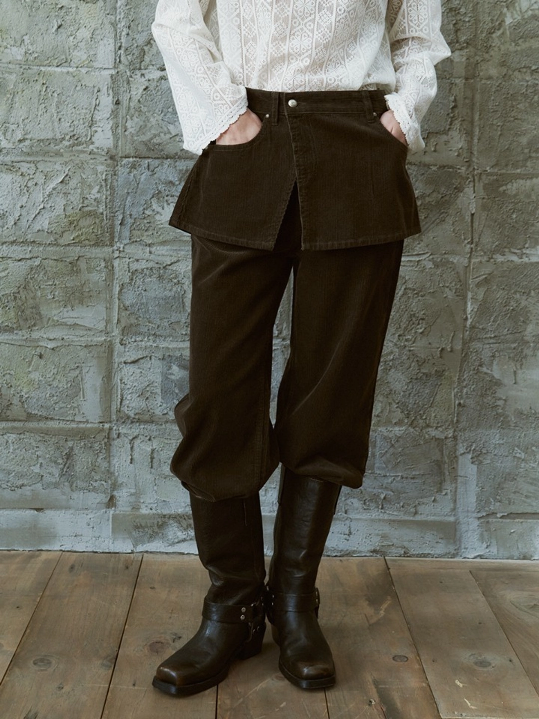 프리터 Layered Corduroy Pants Khaki_F254PT02 상품 이미지 1