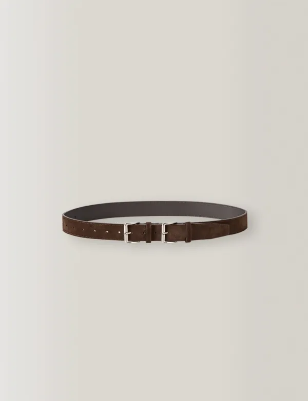 Double Buckle Soft Suede Belt (Choco Brown)