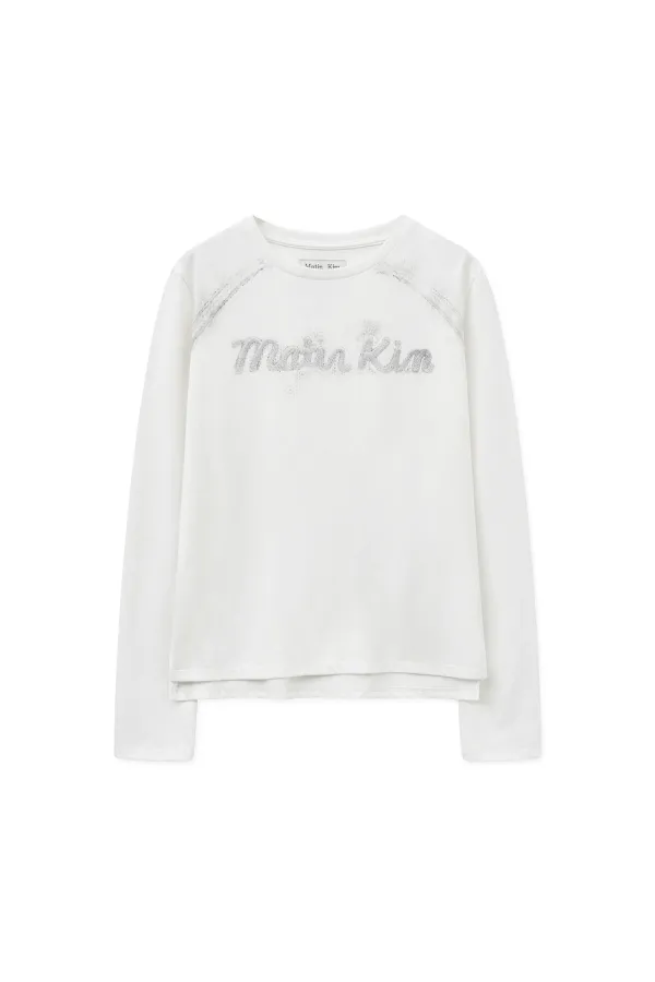 LETTERING GRAPHIC LONG SLEEVE TOP FOR WOMEN IN WHITE