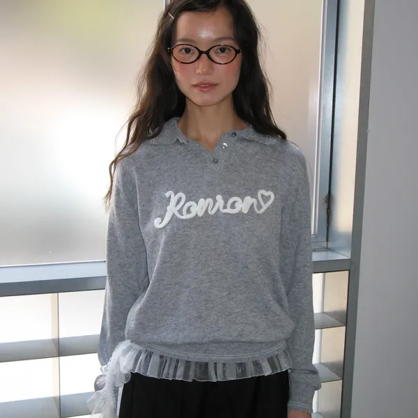HAND MADE LOGO COLLAR KNIT PULLOVER GREY