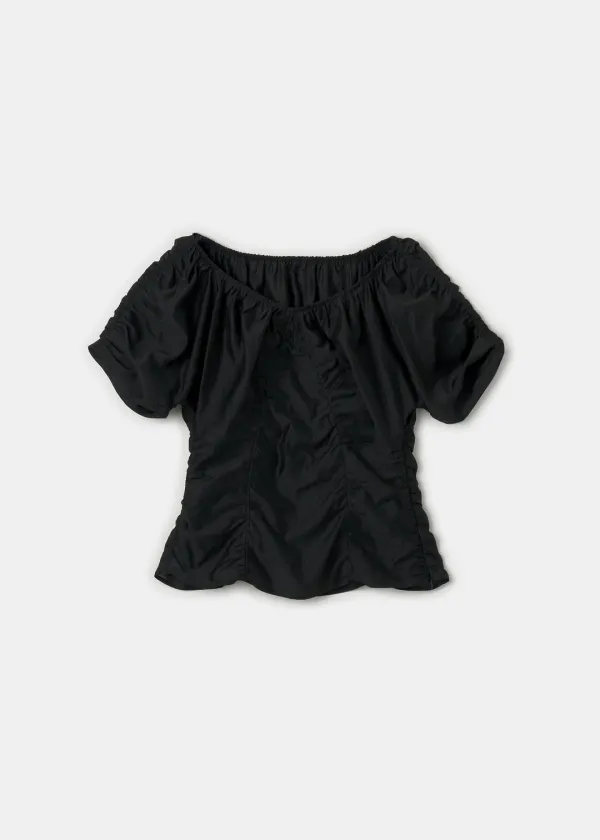 Silky Shirring Blouse(Black)