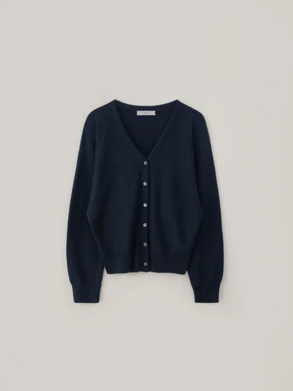 Silk V-Neck Cardigan - Navy