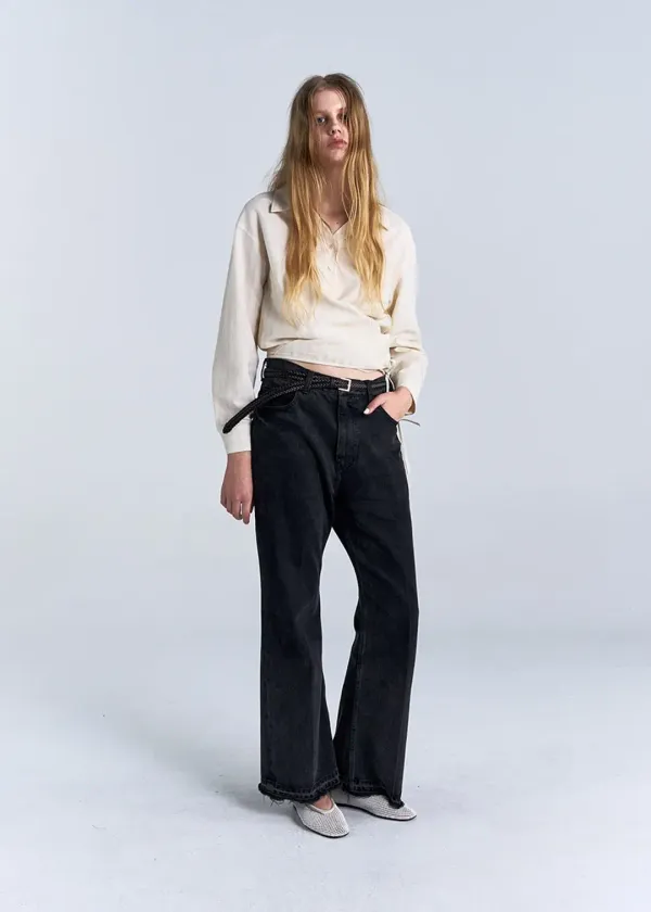 W WASHED FLARED JEANS - BLACK