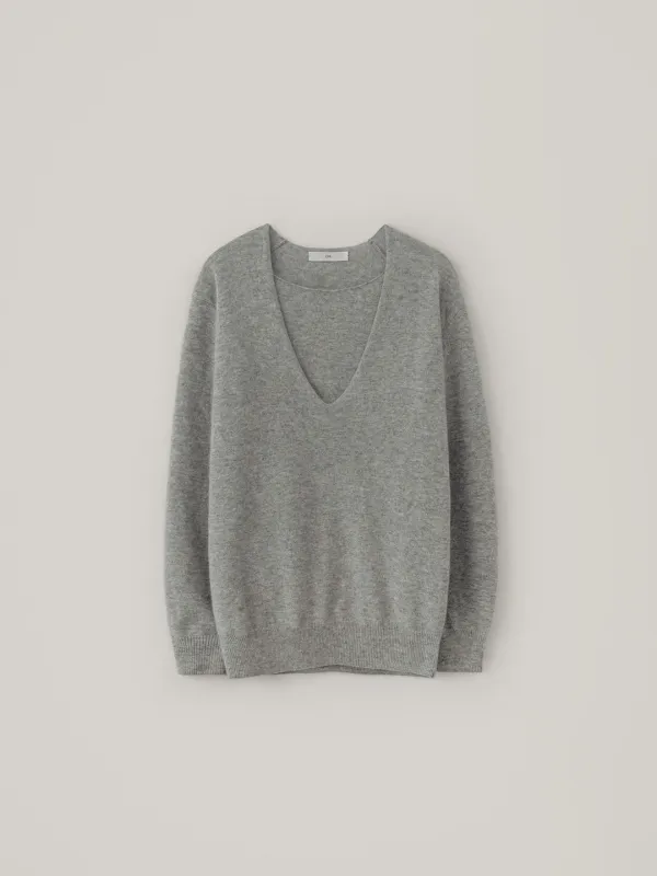 Deep V-Neck Knit Set - Gray