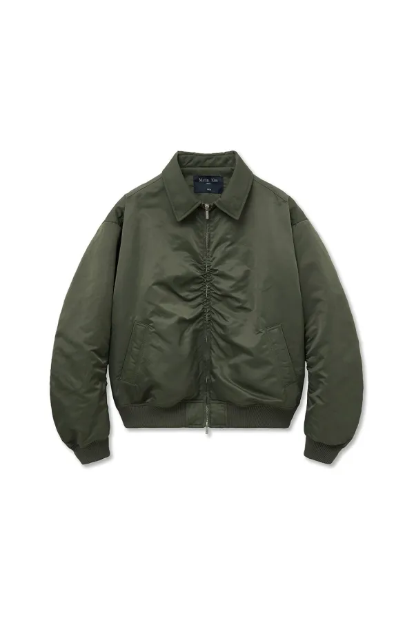 APPLIQUE LOGO SHIRRING BOMBER JUMPER FOR MEN IN KHAKI