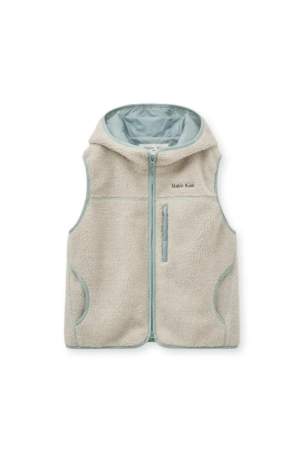 FLEECE HOODY VEST IN IVORY