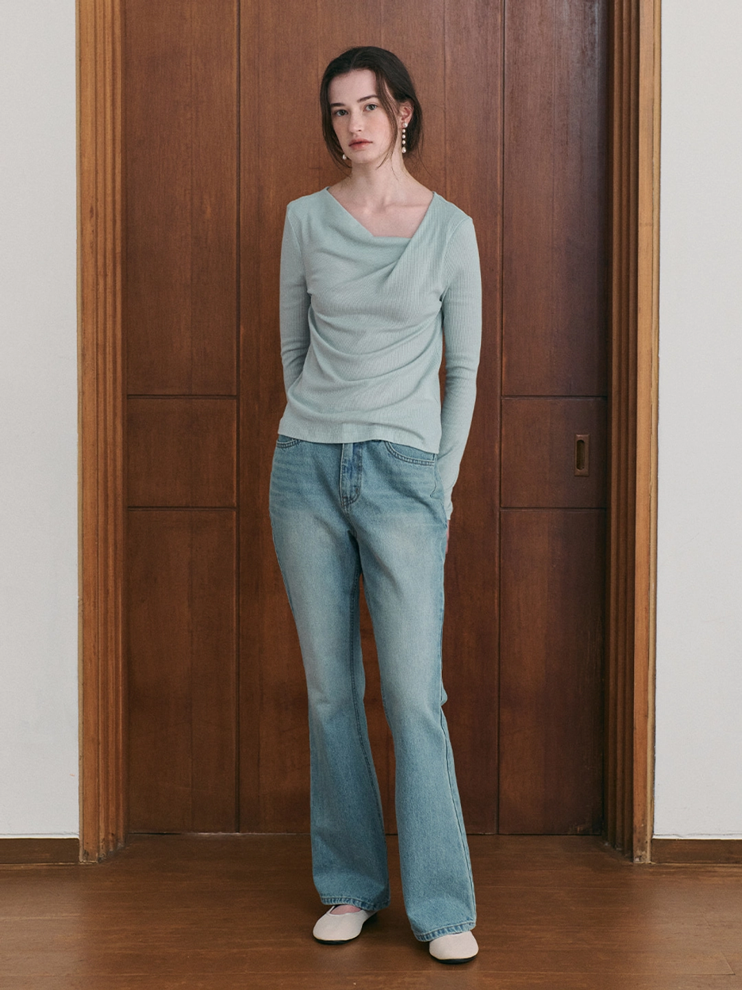 르니나 ROEL drape neck t-shirt_mint 상품 이미지 3