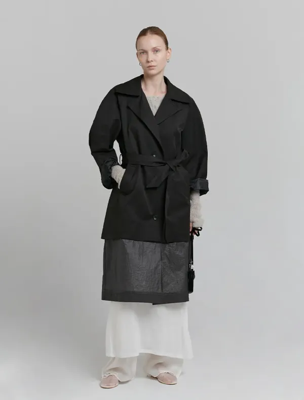 LAYERED TRENCH COAT [BLACK]