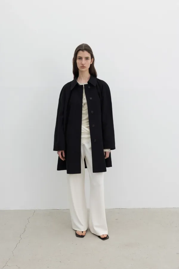 Brushed Cotton Half Trench Coat (Light Beige / Brown / Black)