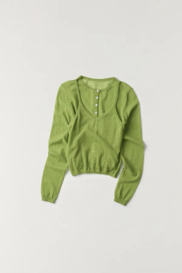 시스루 가디건&슬리브리스 APPLE GREEN