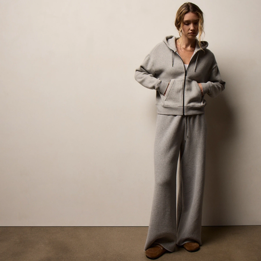 제임스펄스 Women's Cozy Fleece Zip Hoodie & Cozy Wide Leg Sweat Pant Gift Set - Heather Grey 상품 이미지 3