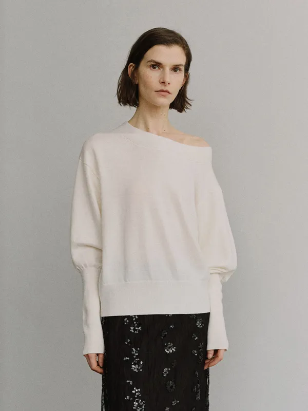 TIS WOOL OFF-SHOULDER KNIT TOP_IVORY